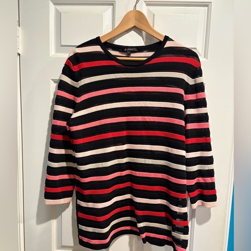 St. John ombré Striped Viscose Wool Blend Top sweater sz M black red